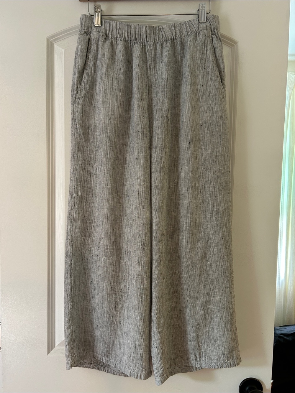 Eileen Fisher Gray/Blue Wide-Leg Linen Blend Pull On Pants